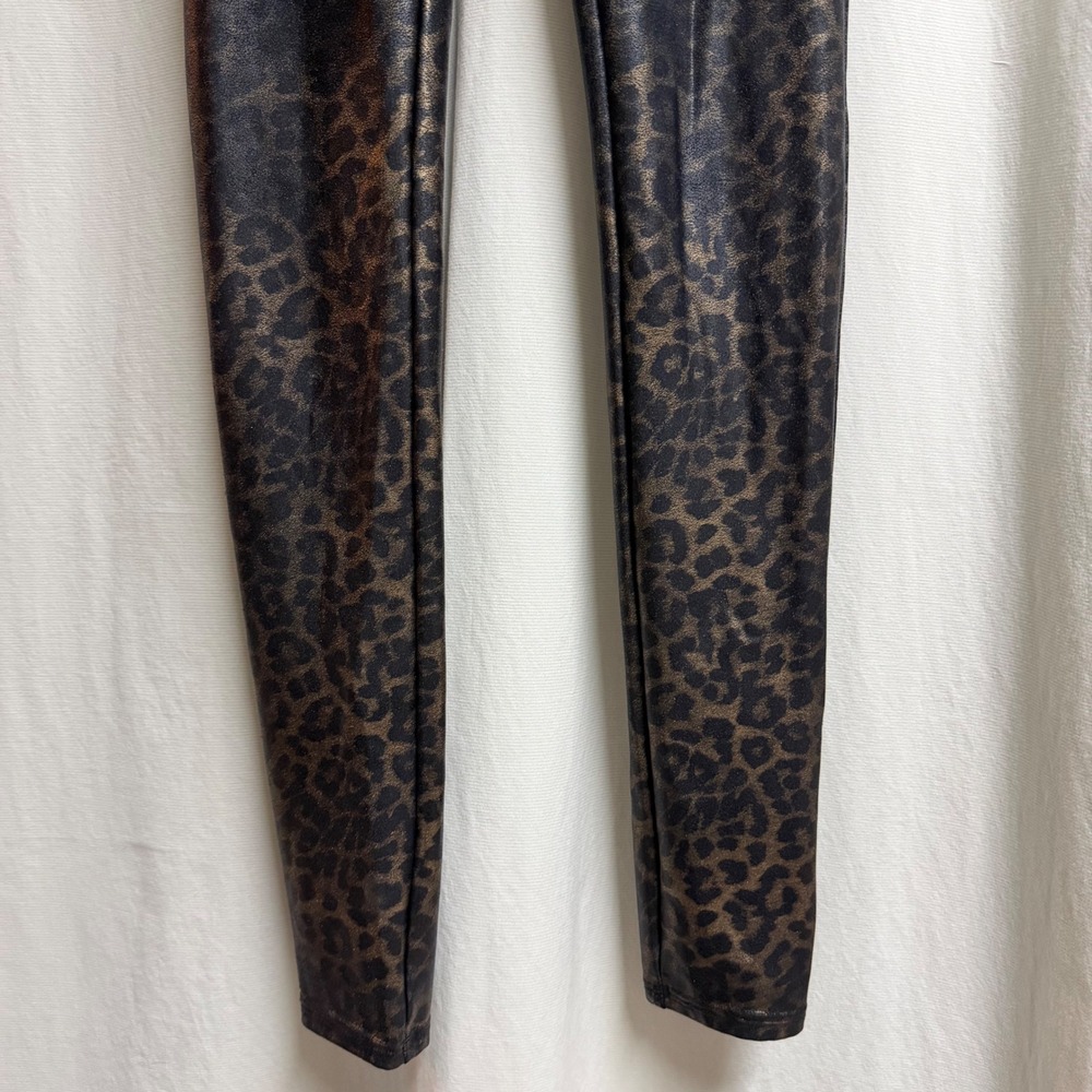 Spanx Faux Leather Leopard Leggings Bronze Black Animal Print Small 20241R - Picture 3 of 7